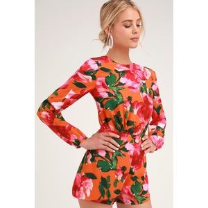 Floral Print Backless Long Sleeve Romper